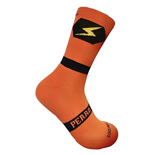 PERRO LOCO Calcetines para Correr técnicos. Tecnología Coolmax y Meryl. Calcetines de Running Edición Limitada. Diseñados en Murcia y Fabricados en España. (Naranja, 46-48)