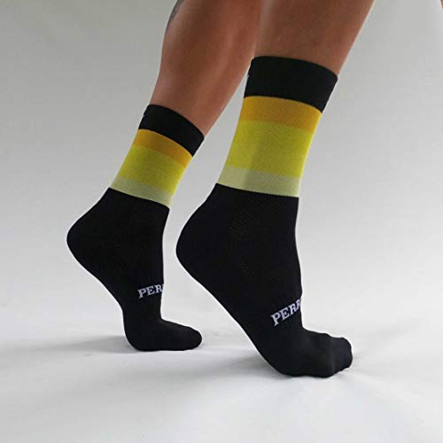 PERRO LOCO CLOTHES Calcetines de Ciclismo Edición Limitada. Hechos en España. Calcetines para Bici. (Widow Amarillo, 40-42)