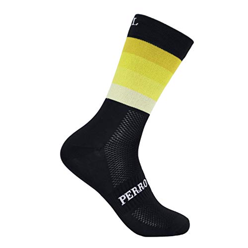 PERRO LOCO CLOTHES Calcetines de Ciclismo Edición Limitada. Hechos en España. Calcetines para Bici. (Widow Amarillo, 46-48)