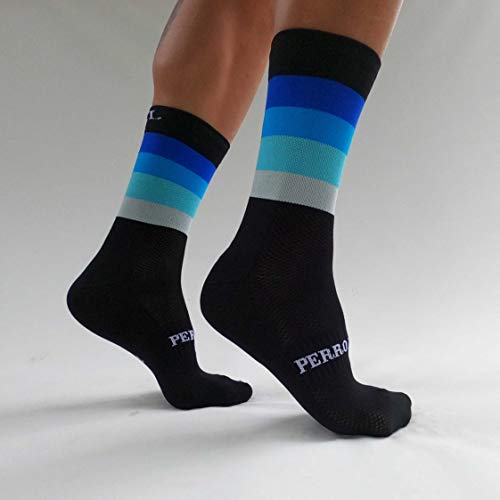 PERRO LOCO CLOTHES Calcetines de Ciclismo Edición Limitada. Hechos en España. Calcetines para Bici. (Widow Azul, 46-48)