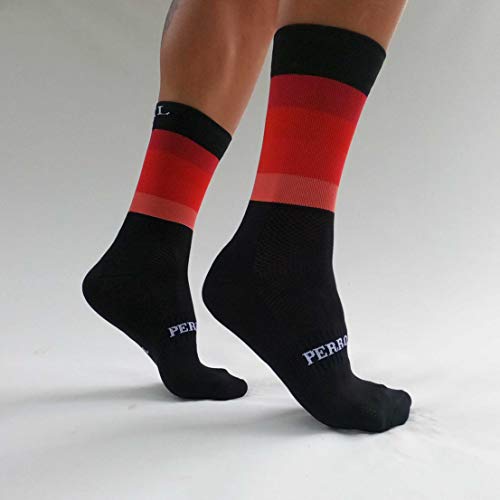 PERRO LOCO CLOTHES Calcetines de Ciclismo Edición Limitada. Hechos en España. Calcetines para Bici. (Widow Rojo, 43-45)