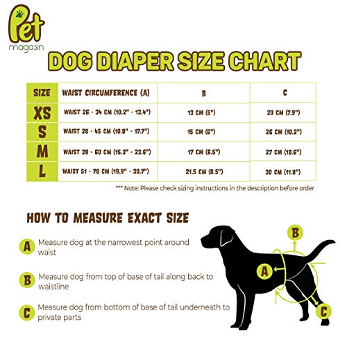 PET MAGASIN Pañales para Perro Lavables (Paquete de 3) – Bandas Reutilizables para Perros, Gatos y Otros Animales pequeños