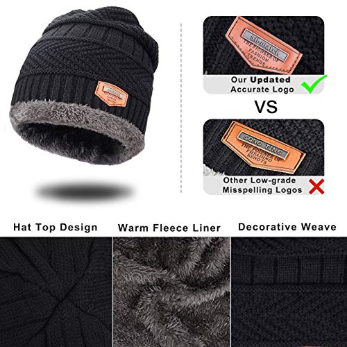 Petrunup Gorros Circulares Bufanda y Guantes Establecidos Señoras de Los Hombres Pantalla Táctil Guantes Cuello Slouch Beanie,Negro