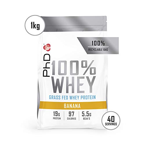 PhD Nutrition 100% Whey, Proteína de Suero Animal de Pastura Ecológica 1 kg, Sabor Banana