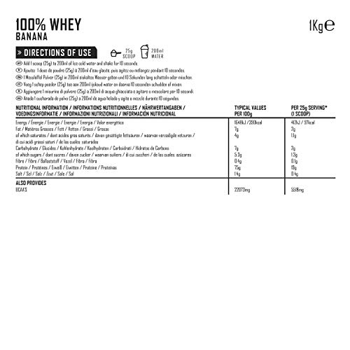 PhD Nutrition 100% Whey, Proteína de Suero Animal de Pastura Ecológica 1 kg, Sabor Banana