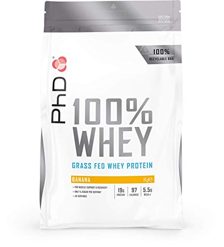 PhD Nutrition 100% Whey, Proteína de Suero Animal de Pastura Ecológica 1 kg, Sabor Banana