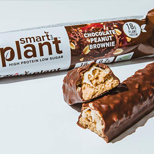 PhD Smart Plant, Barrita Vegana Alta en Proteína y Baja en Azúcar sin Aceite de Palma, 12 Barritas Sabor Brownie de Chocolate y Cacahuete