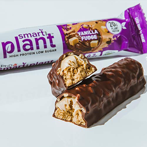 PhD Smart Plant, Barrita Vegana Alta en Proteína y Baja en Azúcar sin Aceite de Palma, 12 Barritas Sabor Dulce de Vainilla