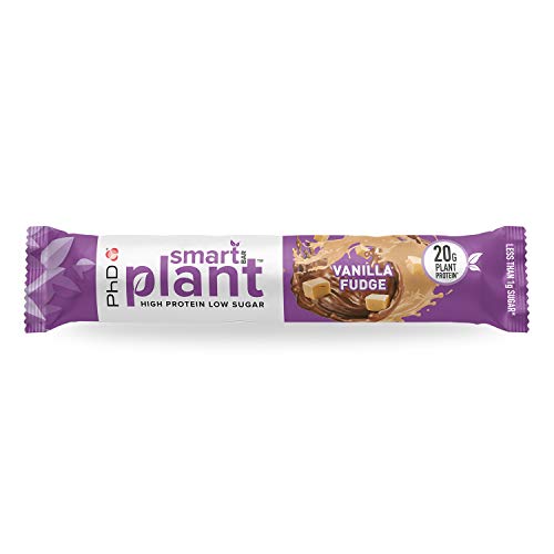 PhD Smart Plant, Barrita Vegana Alta en Proteína y Baja en Azúcar sin Aceite de Palma, 12 Barritas Sabor Dulce de Vainilla