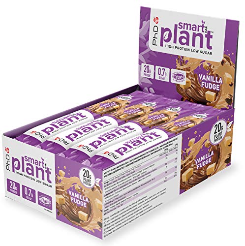 PhD Smart Plant, Barrita Vegana Alta en Proteína y Baja en Azúcar sin Aceite de Palma, 12 Barritas Sabor Dulce de Vainilla