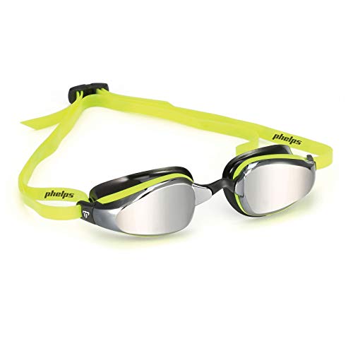 Phelps K180 Gafas de natación, Unisex Adulto, Lente de Espejo Amarillo y Negro/Plateado, Talla única