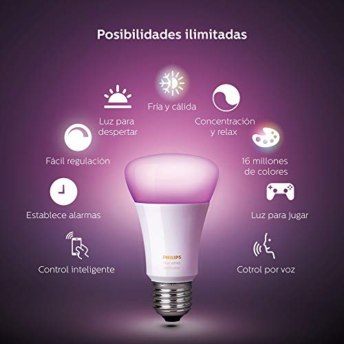 Philips Hue Pack 2 Bombillas Inteligentes LED E27, 9.5 W, Luz Blanca y de Colores, Compatible con Alexa y Google Home