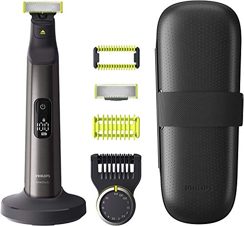 Philips OneBlade Pro Cara + Cuerpo QP6650/30 - Recortador de Barba recargable con Peine-guía para el cuerpo, Peine de Precisión de 14 Longitudes, Base de Carga y funda de viaje