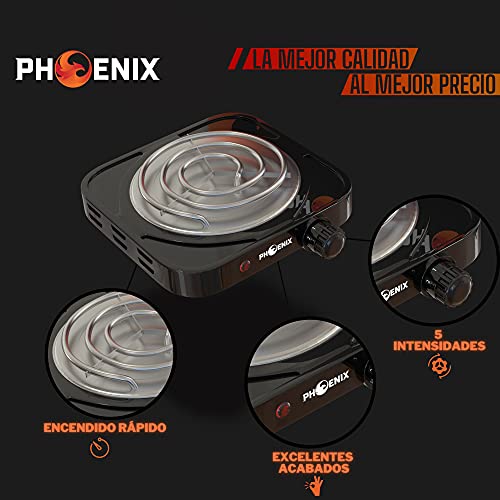 Phoenix - Hornillo Cachimba Electrico Shisha con rejilla para Carbones Barbacoa - Cocina Electrica Portatil para Camping o Encendedor Carbones Hookah (Negro (Sin Rejilla) (SIN REJILLA, NEGRO)