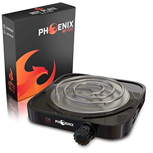 Phoenix - Hornillo Cachimba Electrico Shisha con rejilla para Carbones Barbacoa - Cocina Electrica Portatil para Camping o Encendedor Carbones Hookah (Negro (Sin Rejilla) (SIN REJILLA, NEGRO)