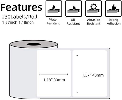 Phomemo Papel de etiquetas térmicas-etiqueta autoadhesiva multifunción, etiqueta de dirección 1.57"x1.18" (40x30mm), adecuada para la impresora de etiquetas Phomemo M110 M200, 230 etiquetas/rollo
