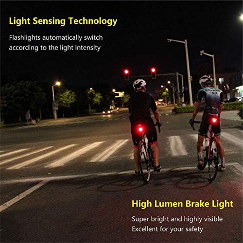 Phorsen Luz Trasera Luz Trasera de Bicicleta Inteligente Linterna de Advertencia de Bicicleta Luz Trasera LED roja Montaje Luces de Ciclismo Luz Recargable por USB Luz Ultra Brillante