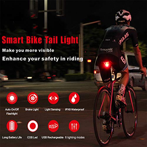 Phorsen Luz Trasera Luz Trasera de Bicicleta Inteligente Linterna de Advertencia de Bicicleta Luz Trasera LED roja Montaje Luces de Ciclismo Luz Recargable por USB Luz Ultra Brillante