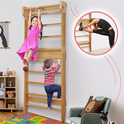 Physionics Espaldera Gimnasio de Madera para niños y Adultos I ca. 195 x 80 x 14cm, Carga de hasta 100kg I Espaldera de Fitness, Escalera Gimnasio, Escalera Sueca, Barras de Pared