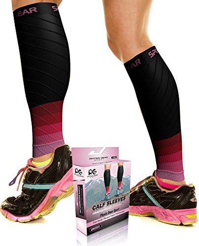 Physix Gear Sport Medias compresión hombre y mujer, las mejores pantorrilleras running para mejorar la circulación, perneras ciclismo para recuperar los músculos, 1 par, S/M - M/L, negro/rosa