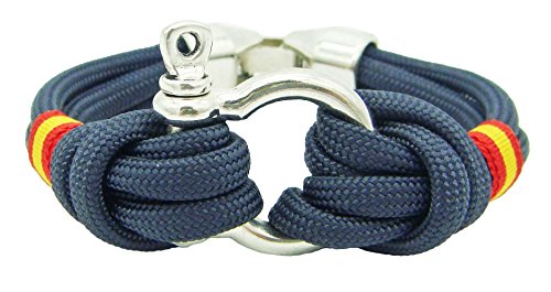 Pi2010 - Pulsera náutica Grillete y Bandera de España/Marino/Unisex / 21cm de Largo/recomendamos medirse la muñeca para calcular Talla/Hecha a Mano en España