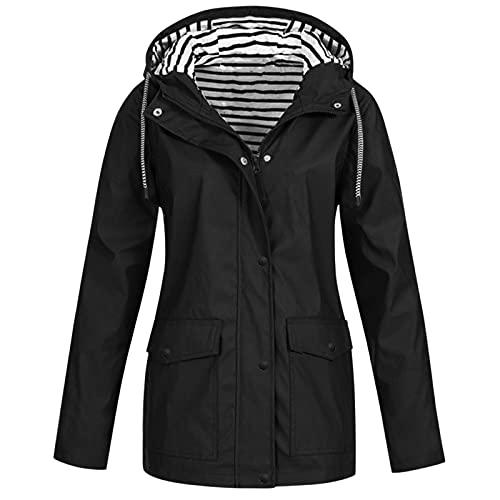 Pianshanzi Chaqueta deportiva para mujer, ligera, cortavientos, con capucha, resistente al viento, impermeable, parka para la lluvia, cortavientos, transpirable, ligera, chubasquero, Negro , XL