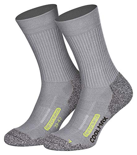 Piarini Coolmax - 2 pares de calcetines largos para senderismo, exteriores, color negro, antracita, azul marino, talla 35-38 39-42 43-46 47-50 gris 47-50