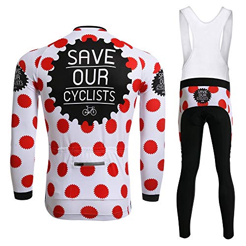 Pinjeer Red Round Spot Decoración Transpirable Ciclismo Jersey Trajes de Vestir con Pantalones de Babero Primavera Otoño Jersey Exterior Hombres Conjuntos de Manga Larga para Racing Bike