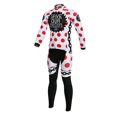 Pinjeer Red Round Spot Decoración Transpirable Ciclismo Jersey Trajes de Vestir con Pantalones de Babero Primavera Otoño Jersey Exterior Hombres Conjuntos de Manga Larga para Racing Bike