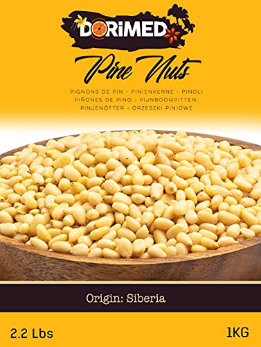 Piñones de Pino 1kg Pelados | Pack de Piñones Crudos de Siberia | Fruto Seco de Origen 100% Natural | Piñones Siberianos Sin Cáscara | Bolsa en Porciones para Cocinar | Dorimed