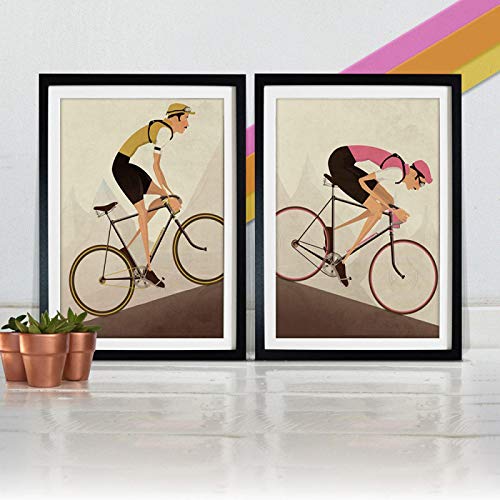 Pintura En Lienzo Estilo Vintage Bicicleta Ciclista ImpresióN Bicicleta Retro Foto PóSter Para Carrera Arte De La Pared ImáGenes Sala De Estar DecoracióN Del Hogar 70x100cmx2 Sin Marco