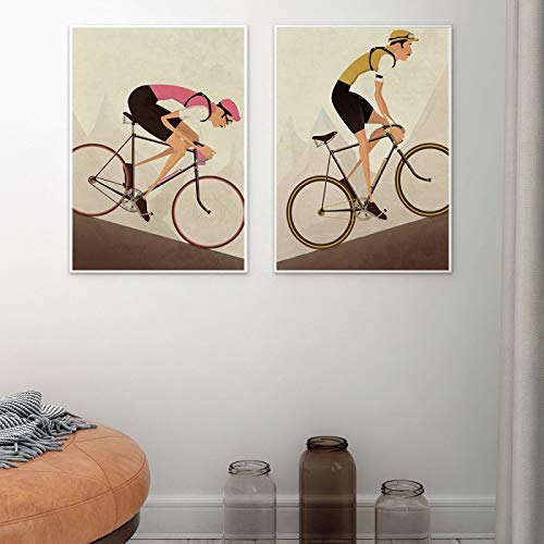 Pintura En Lienzo Estilo Vintage Bicicleta Ciclista ImpresióN Bicicleta Retro Foto PóSter Para Carrera Arte De La Pared ImáGenes Sala De Estar DecoracióN Del Hogar 70x100cmx2 Sin Marco