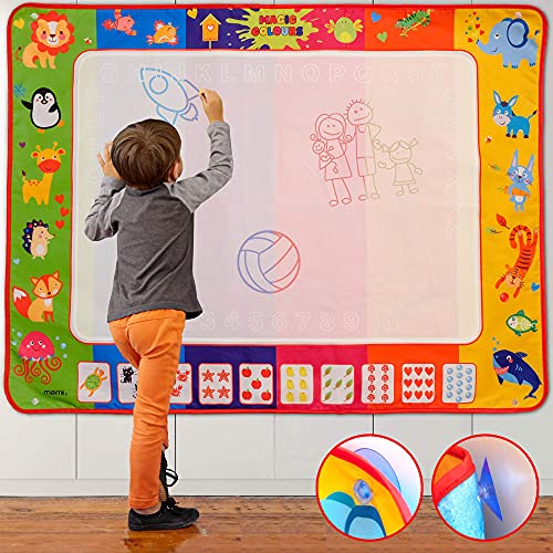 Pizarra Mágica Infantil 120x90cm Doble Cara con Accesorios, Pizarra de Agua Aqua Doodle para Dibujar, Alfombra de Juego, Juego para Niños de 2 3 4 5 6 Años, Juego Educativo y Didáctico, Idea de Regalo