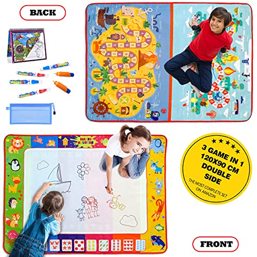 Pizarra Mágica Infantil 120x90cm Doble Cara con Accesorios, Pizarra de Agua Aqua Doodle para Dibujar, Alfombra de Juego, Juego para Niños de 2 3 4 5 6 Años, Juego Educativo y Didáctico, Idea de Regalo