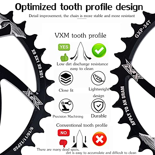 Placa Dental MTB GXP CIRANCULAR DE Bicicleta CIERNA DE Engranaje Fijo 3 4T 36T 38T 40T Caining Cainwhee para SRAM GX XX1 X1 X9 GXP PEDIVELA Offset 3mm Traje (Chainwheel Teeth : 36T, Color : Black)