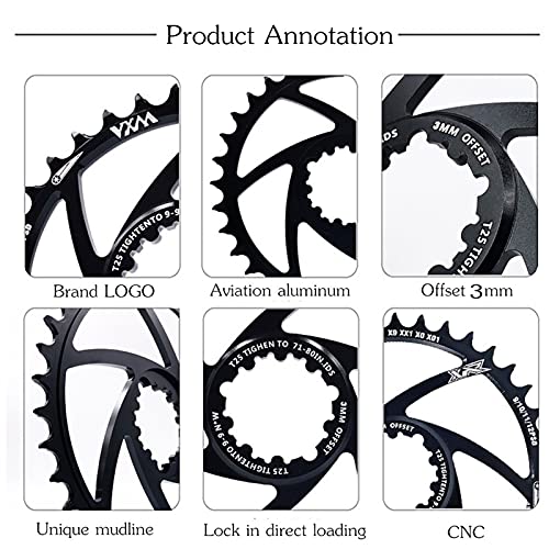 Placa Dental MTB GXP CIRANCULAR DE Bicicleta CIERNA DE Engranaje Fijo 3 4T 36T 38T 40T Caining Cainwhee para SRAM GX XX1 X1 X9 GXP PEDIVELA Offset 3mm Traje (Chainwheel Teeth : 36T, Color : Black)