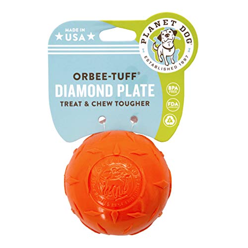 Planet Dog Orbee-Tuff Diamond Plate - Juguete con dispensador de recompensas para perros - Textura con forma de diamantes - Naranja - Pequeño