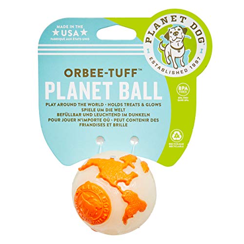 Planet Dog Orbee-Tuff Planet - Pelota con dispensador de recompensas para perros - Brilla en la oscuridad - Naranja - Pequeña