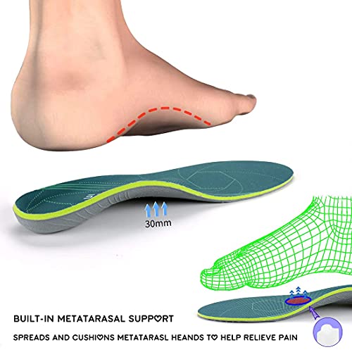 Plantilla de soporte del arco para la fascitis plantar, alivio del dolor del talón plano, absorción de impactos, plantilla cómoda antifatiga, verde (EU38-39(25cm), Verde)