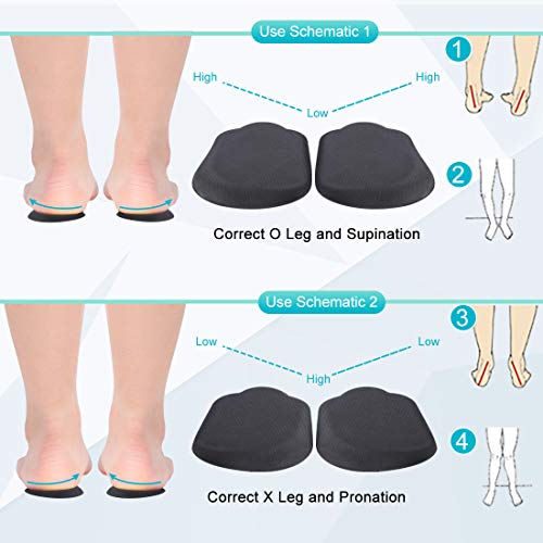 Plantillas Ortopédicas, 2 piezas de Inserciones de Cuña de Talón para Pierna Tipo O/X, Elevación de Cuña de Talón Lateral Medial para apoyo de talón para la supinación y la pronación, Negro (S)