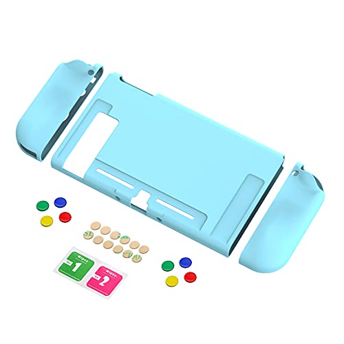 PlayVital Protector para Nintendo Switch Carcasa con Tapas de Botón Estuche Delgado de TPU Suave Funda para Nintendo Switch Joy-con&Consola Incluye Colorido ABXY Dirección Botón Caps(Azul)