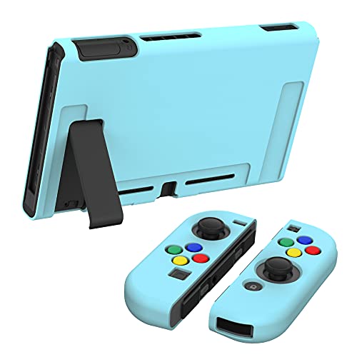 PlayVital Protector para Nintendo Switch Carcasa con Tapas de Botón Estuche Delgado de TPU Suave Funda para Nintendo Switch Joy-con&Consola Incluye Colorido ABXY Dirección Botón Caps(Azul)