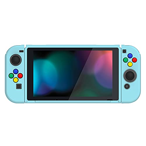 PlayVital Protector para Nintendo Switch Carcasa con Tapas de Botón Estuche Delgado de TPU Suave Funda para Nintendo Switch Joy-con&Consola Incluye Colorido ABXY Dirección Botón Caps(Azul)