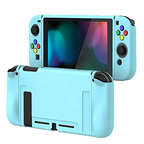 PlayVital Protector para Nintendo Switch Carcasa con Tapas de Botón Estuche Delgado de TPU Suave Funda para Nintendo Switch Joy-con&Consola Incluye Colorido ABXY Dirección Botón Caps(Azul)