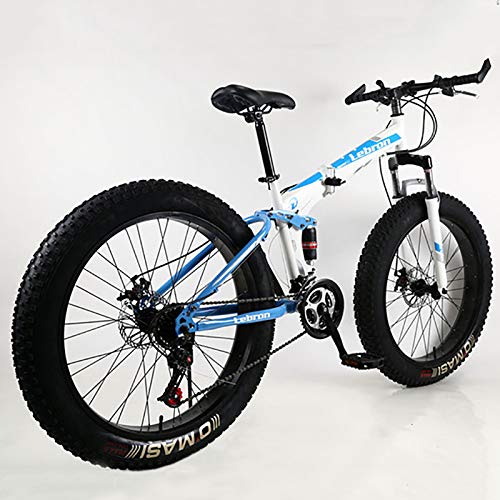 Plegable Doble Amortiguación Velocidad Variable Freno De Disco Bicicleta De Montaña 26''24''Neumático De Grasa De Rueda Ancha 4.0 Bicicleta para Hombres Y Mujeres,Bicicleta De Nieve-B 26inch