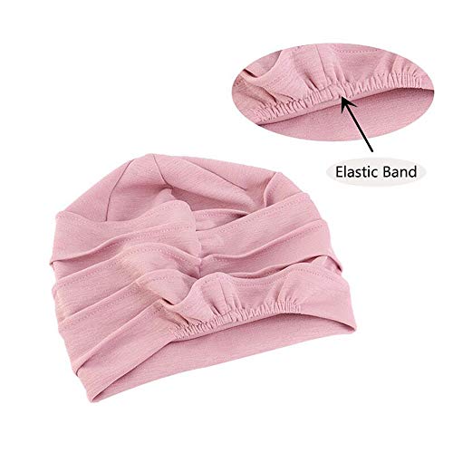 Pluto & Fox Gorra Beanie De Tela Algodón Turbante para Cabeza con Cinta De Goma por Detrás De Mujer para Dormir Cáncer Quimioterapia Chemo Oncológico Noche Pèrdida de Pelo Cabello (Azul)