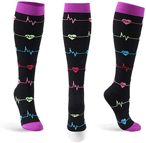 Pnosnesy 7 Pares de Calcetines de Compresión para Hombres y Mujeres, 15-20 mmHg Para Atletismo, Carrera, Viajes en Avión, Soporte (S-M, Multicolor 1)