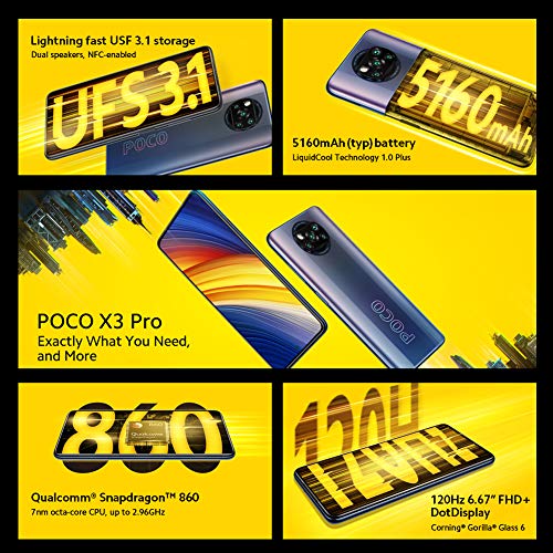 POCO X3 Pro, Smartphone 8+256 GB, 6,67” 120 Hz FHD+ DotDisplay, Snapdragon 860, cámara cuádruple de 48 MP, 5160 mAh, Azul (versión ES/PT), incluye auriculares