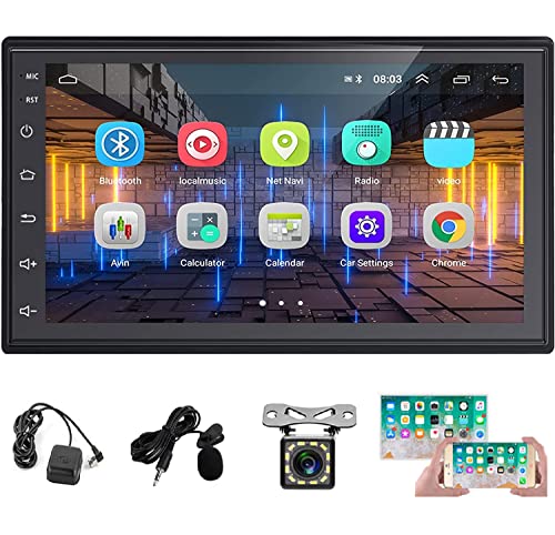 Podofo Radio de Coche 2 DIN Car Stereo Android GPS 16GB 6.8 Pulgadas Pantalla táctil Llamadas Manos Libres Bluetooth+WiFi+Navegación GPS+Cámara de Visión Trasera