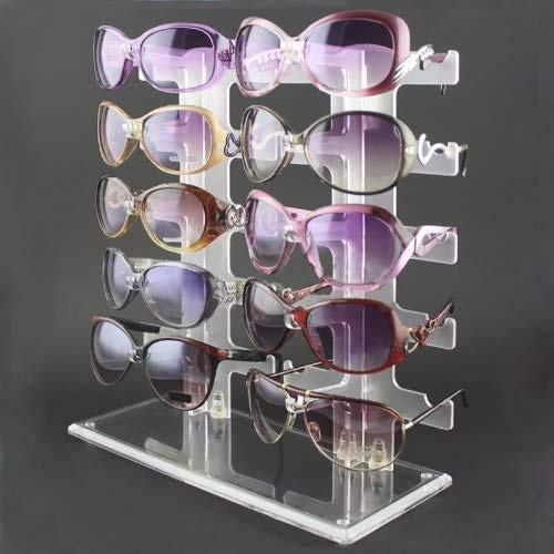 POFET 10 pares de gafas de sol de acrílico organizador de doble fila de gafas de sol titular de soporte de exhibición de gafas organizador (transparente)